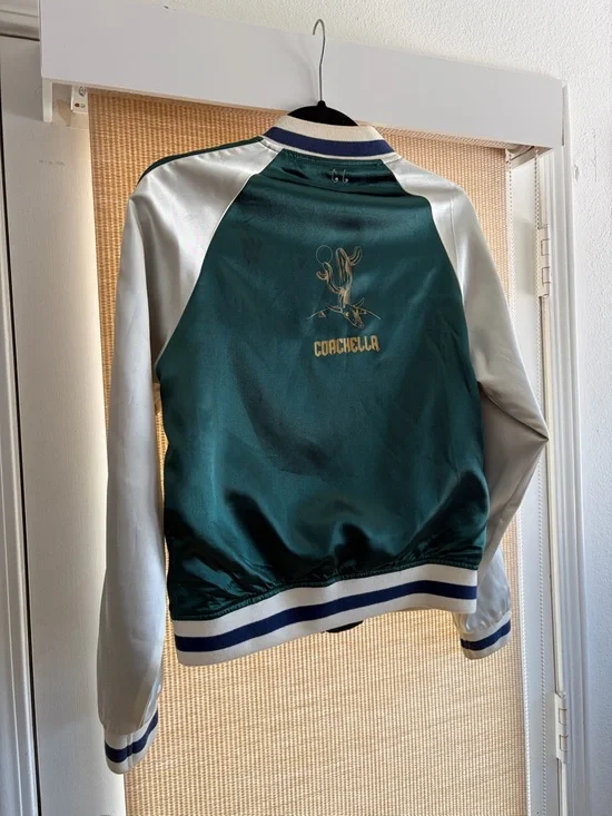 Green Satin 'Coachella' Embroidered Bomber Jacket - Picture 3 of 9